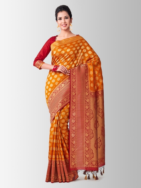 

MIMOSA Orange Art Silk Woven Design Kanjeevaram Saree