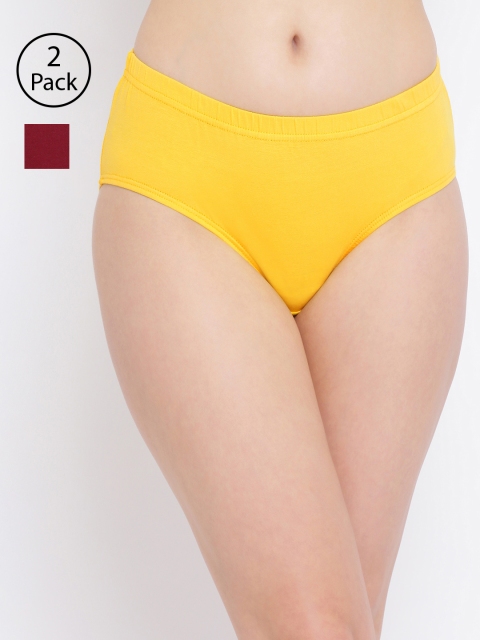 

Clovia Women Pack Of 2 Solid Hipster Briefs COMPNC701XL, Maroon