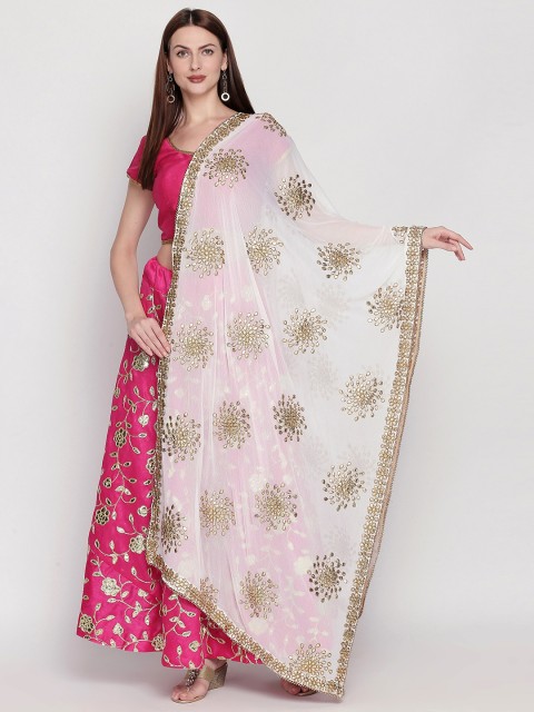 

Dupatta Bazaar White & Gold-Toned Embroidered Gotta Patti Dupatta