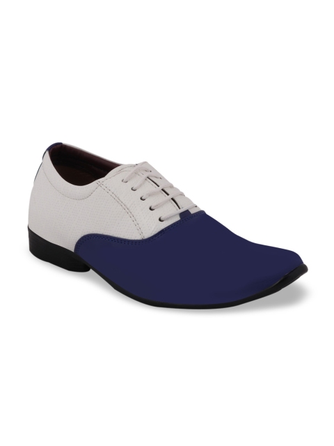 

FAUSTO Men Blue & White Colourblocked Party Oxfords