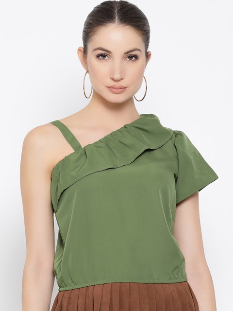 

Meee Women Olive Green Solid Blouson Top
