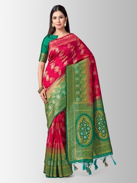 

MIMOSA Pink & Green Art Silk Woven Design Kanjeevaram Saree