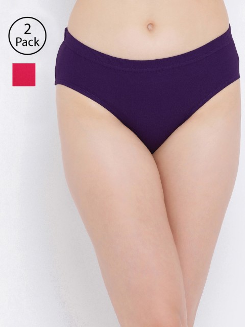 

Clovia Women Pack Of 2 Pink & Purple Solid Hipster Briefs COMPNC724XL