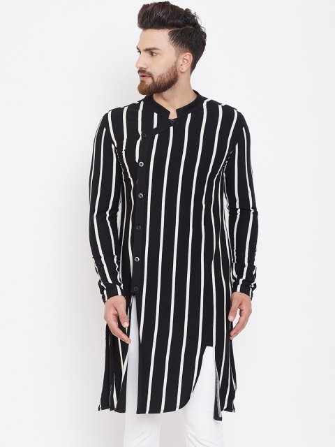 

Hypernation Men Black & White Striped Straight Kurta