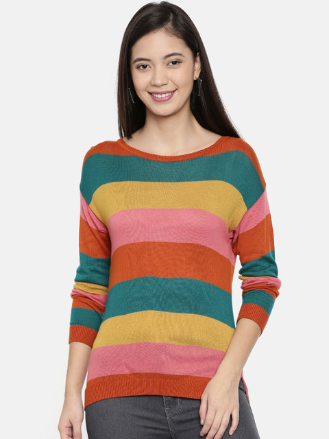 

Chumbak Women Multicoloured Striped Sweater, Multi