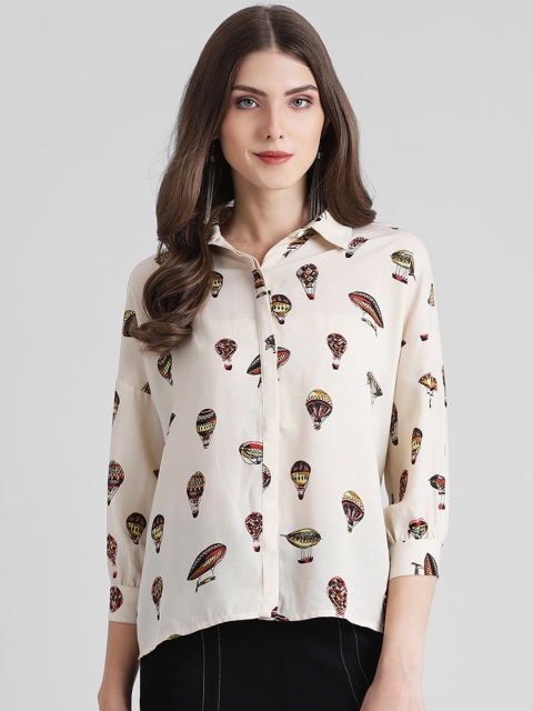 Zink London Women Cream-Coloured Regular Fit Printed Casual Shirt