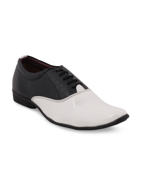 

FAUSTO Men Black & White Colourblocked Formal Oxfords