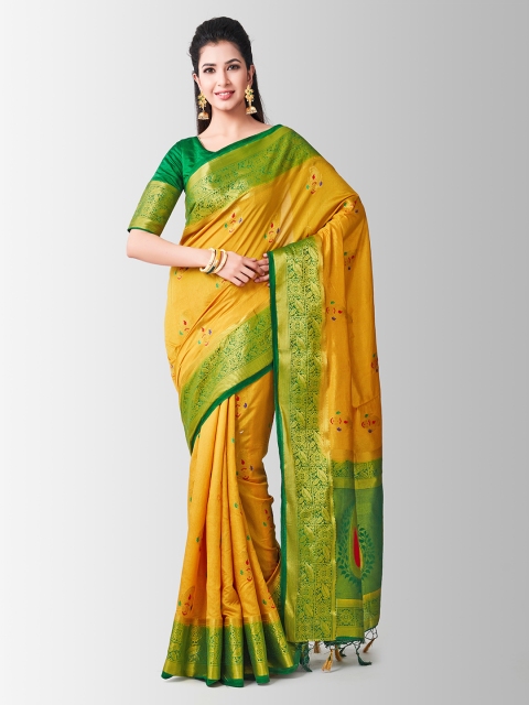 

MIMOSA Mustard & Green Art Silk Woven Design Kanjeevaram Saree