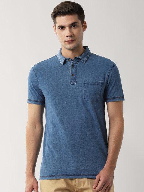 

Peter England Casuals Men Blue Solid Slim Fit Polo Collar T-shirt