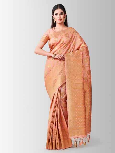 

MIMOSA Peach-Coloured Art Silk Woven Design Kanjeevaram Saree