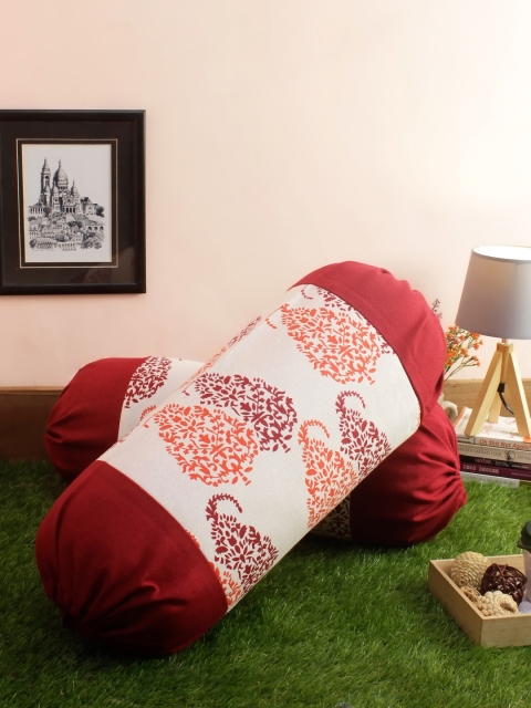 

Soumya Set of 2 Maroon & Beige Printed 200TC Cotton Bolster Covers