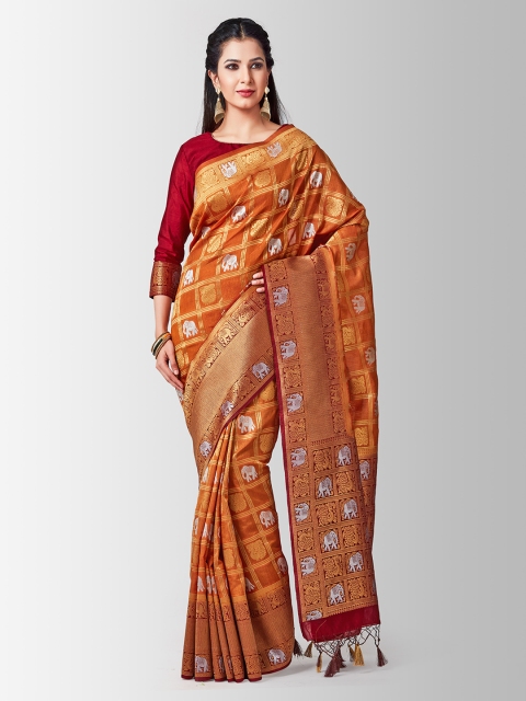 

MIMOSA Orange Art Silk Woven Design Patola Saree