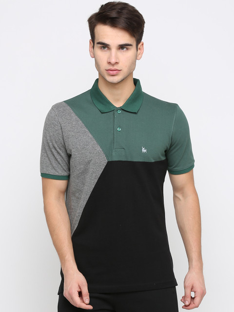 

BULLMER Men Grey & Black Colourblocked Polo Collar T-shirt