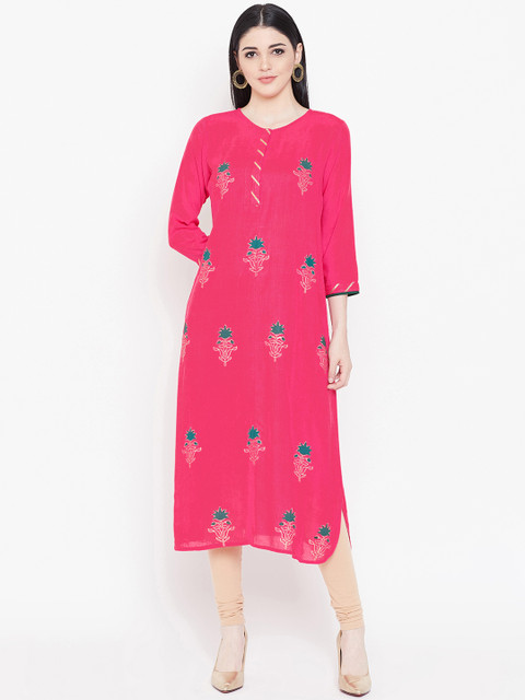 

studio rasa Women Fuchsia Block Printed Straight Kurta