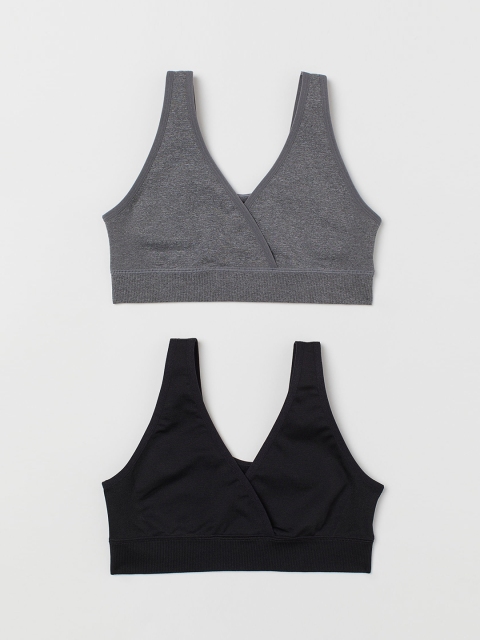 

H&M Women MAMA 2-Pack Sleep Nursing Sustainable Bras 0596877005, Grey