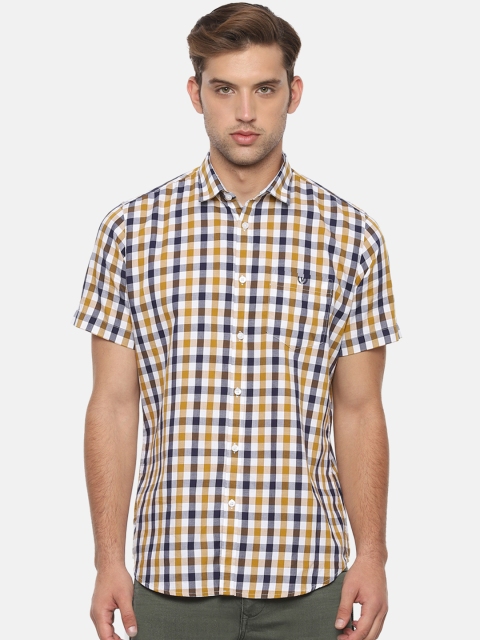 

Van Heusen Sport Men Yellow & Blue Slim Fit Checked Casual Shirt