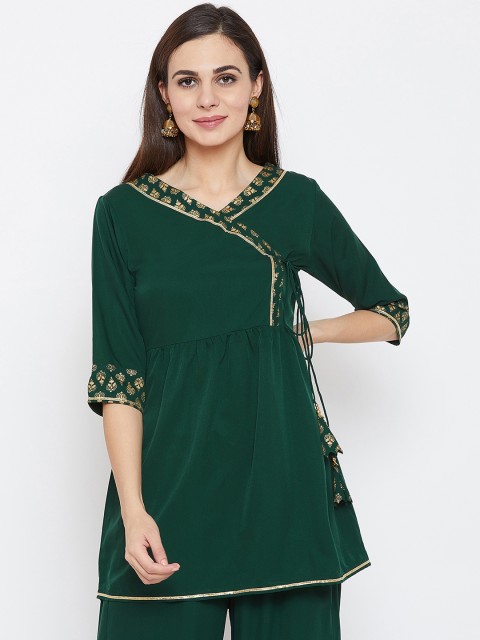 

studio rasa Women Green Block Printed A-Line Kurti