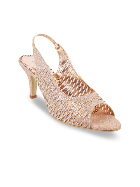 

Mochi Women Gold-Toned Solid Peep Toes