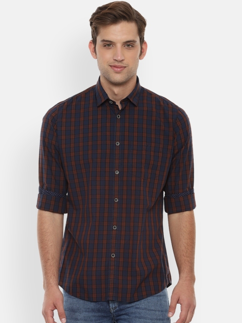 

Van Heusen Sport Men Navy Blue & Orange Slim Fit Checked Casual Shirt