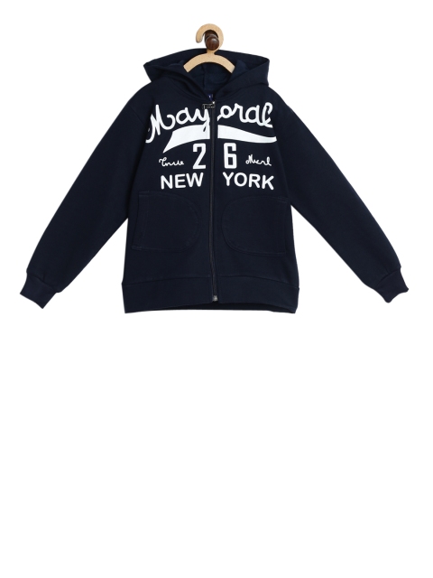 

SWEET ANGEL Kids Navy Blue Printed Hooded Sweatshirt