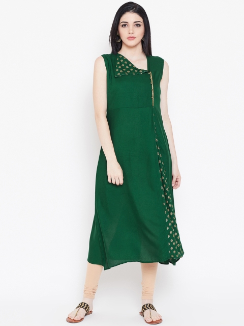 

studio rasa Women Green Block Printed A-Line Kurta