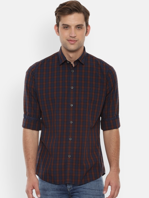 

Van Heusen Sport Men Navy Blue & Orange Slim Fit Checked Casual Shirt