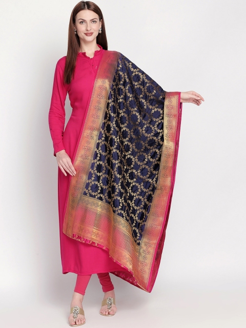 

Dupatta Bazaar Navy Blue & Pink Banarasi Woven Design Dupatta
