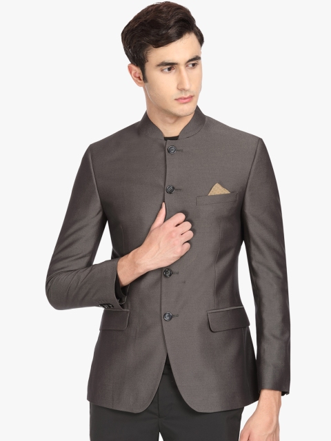 

SUITLTD Men Grey Solid Slim-Fit Bandhgala Blazer