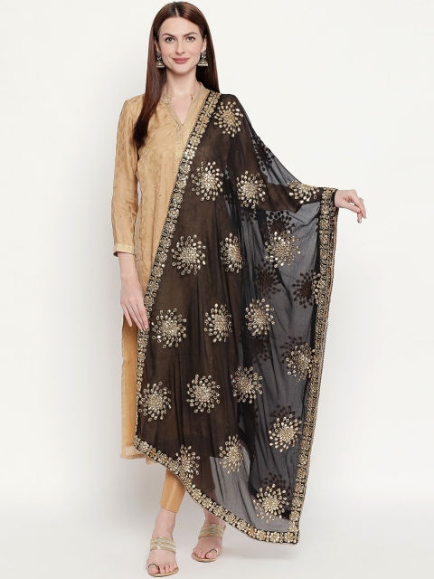 

Dupatta Bazaar Women Black & Gold-Toned Embroidered Gotta Patti Dupatta