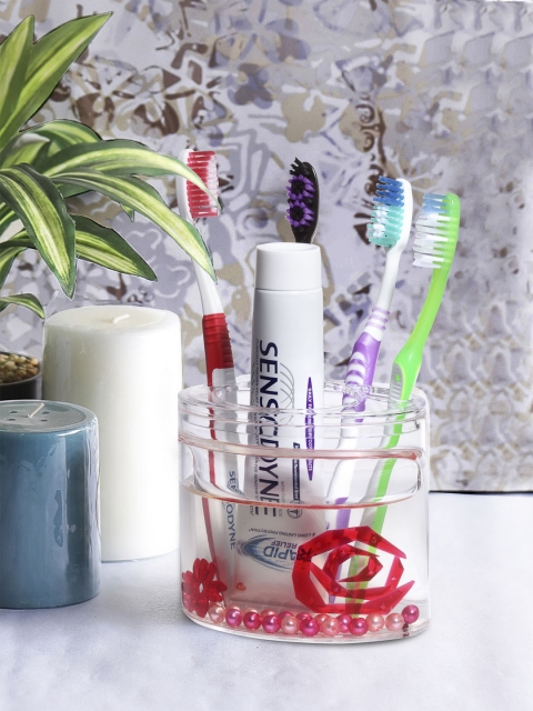 

OBSESSIONS Transparent & Red Glass Toothbrush Holder