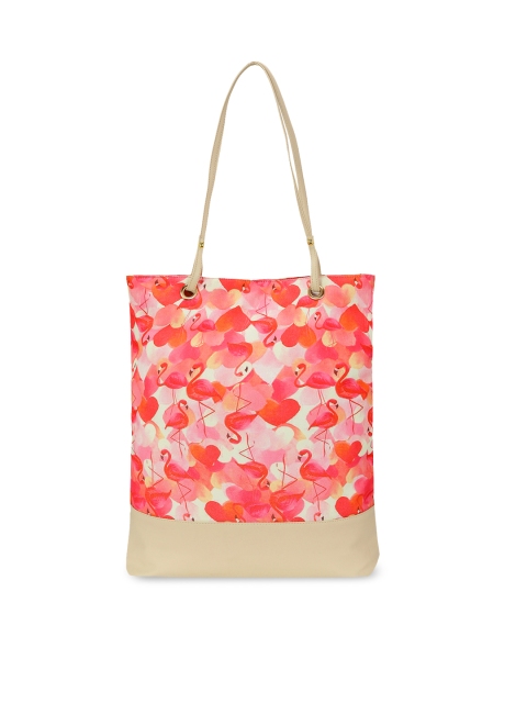

KLEIO Women Off-White & Pink Printed Tote Bag