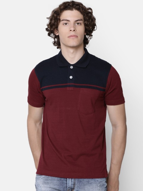 

IMYOUNG Men Maroon Colourblocked Polo Collar T-shirt