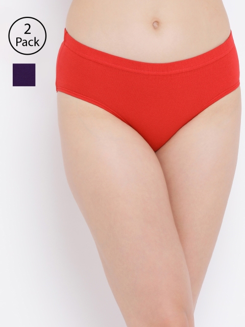 

Clovia Women Pack Of 2 Solid Hipster Briefs COMPNC711XL, Red