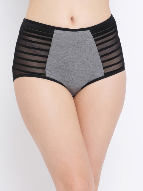 

Clovia Women Grey & Black Colourblocked Hipster Briefs PN3304P05XL