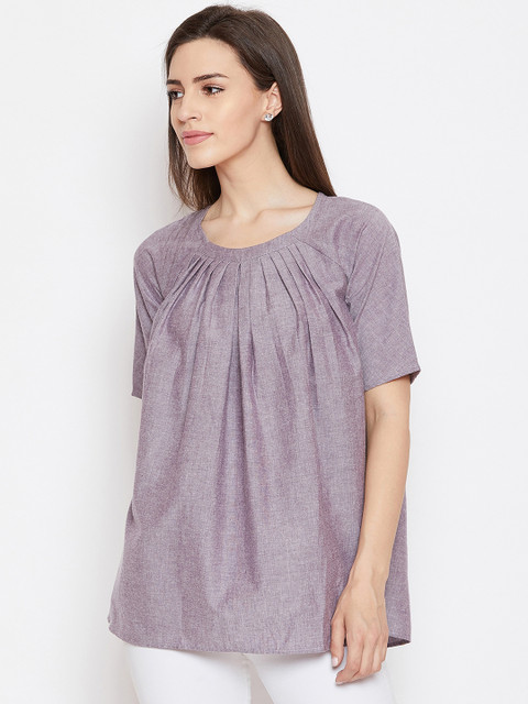 

FABNEST Women Purple Solid Boxy Top
