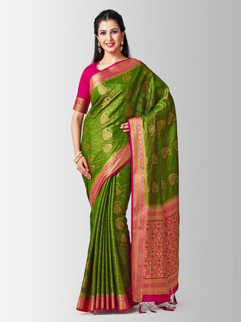 

MIMOSA Green Art Silk Woven Design Kanjeevaram Saree