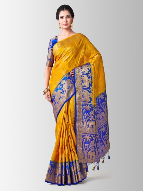 

MIMOSA Mustard & Blue Art Silk Woven Design Kanjeevaram Saree