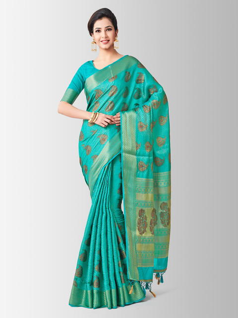 

MIMOSA Turquoise Blue Art Silk Woven Design Kanjeevaram Saree