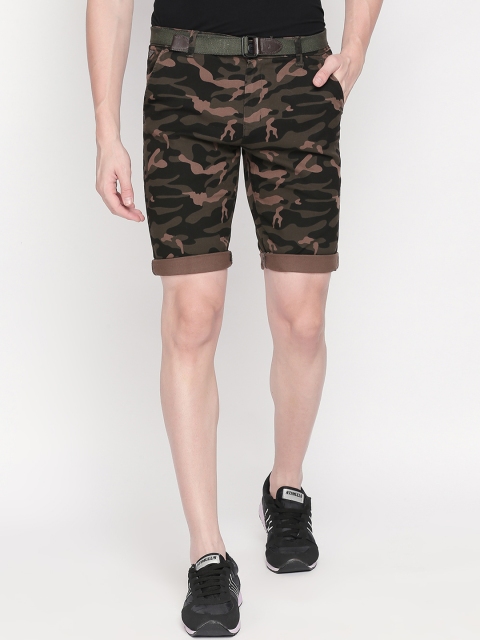 

beevee Men Olive Green & Beige Camouflage Regular Fit Regular Shorts