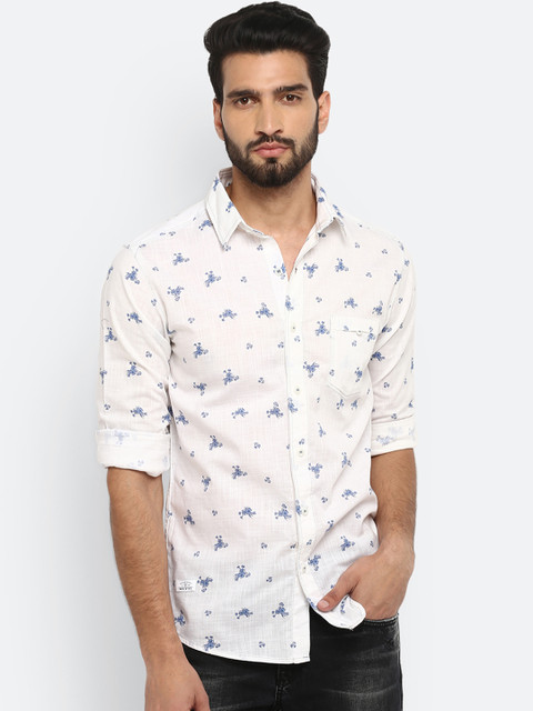 

Mufti Men White & Blue Slim Fit Printed Casual Shirt