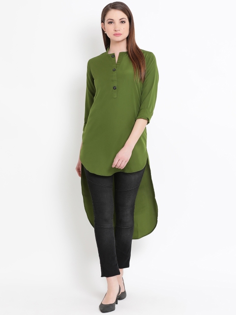 

FABNEST Olive Green Solid High-Low Tunic
