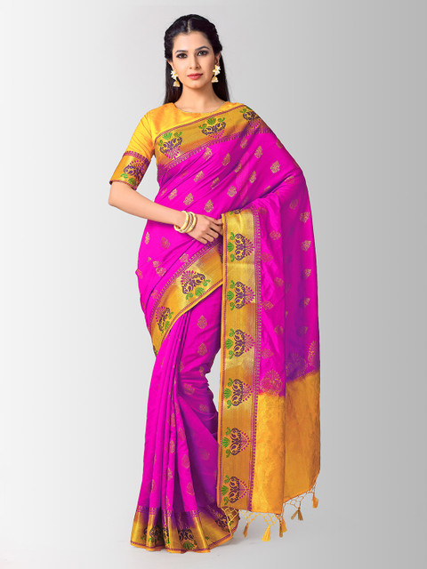 

MIMOSA Pink & Yellow Art Silk Woven Design Kanjeevaram Saree