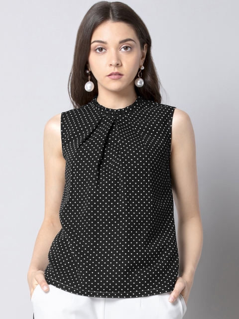 

FabAlley Women Black Polka Dot Print Top