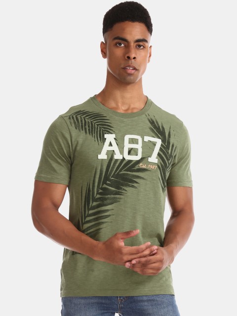 

Aeropostale Men Green Printed Round Neck Pure Cotton T-shirt