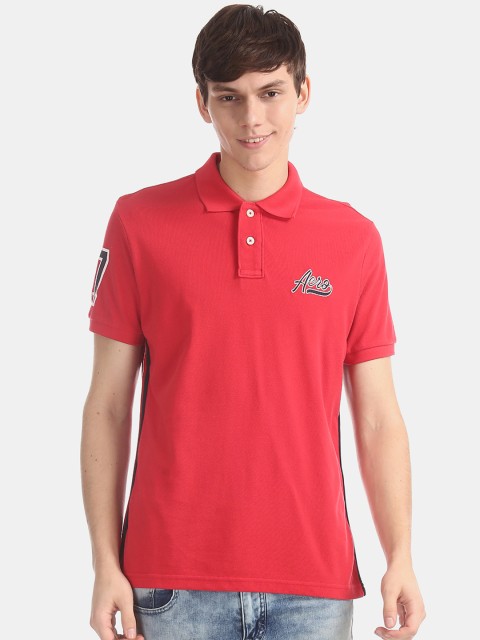 

Aeropostale Men Red Solid Polo Collar T-shirt
