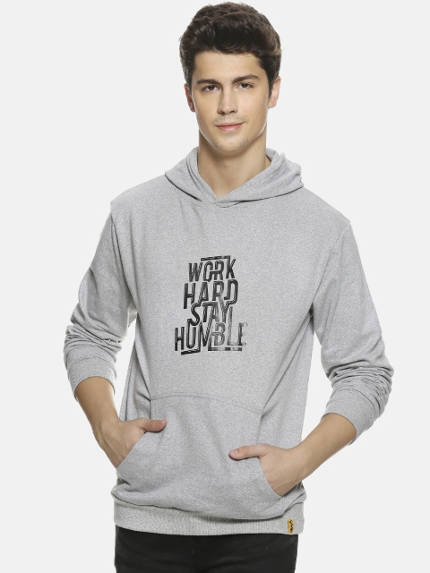 Campus Sutra Men Grey Printed Hooded Sweatshirt