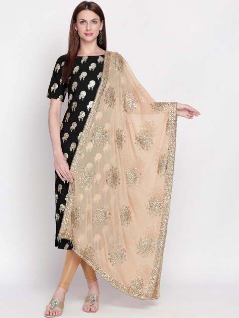 

Dupatta Women Bazaar Beige & Gold-Toned Embroidered Gotta Patti Dupatta