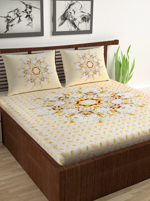 

Divine Casa Yellow & Red Ethnic Motifs 104 TC Cotton 1 Queen Bedsheet with 2 Pillow Covers