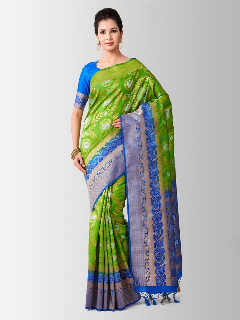 

MIMOSA Green & Blue Art Silk Woven Design Kanjeevaram Saree