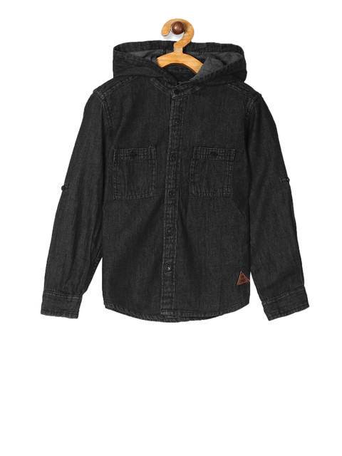 

Cherokee Boys Charcoal Grey Regular Fit Back Printed Hooded Casual Shirt